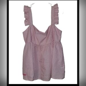 Simply Southern Size XL Pink Babydoll Seersucker Stripe Ruffled Tank Top Blouse
